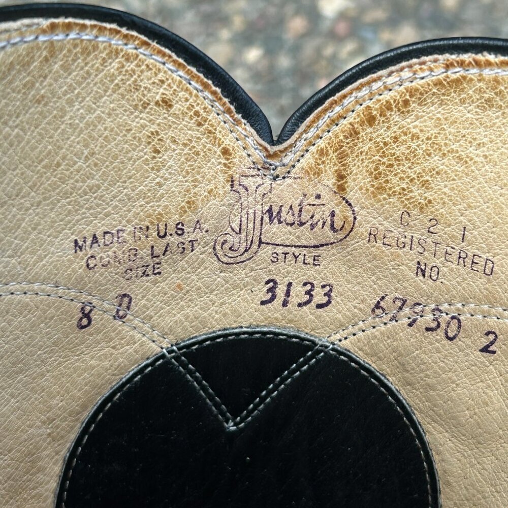 Justin Men's Black Western Roper Collection Dress Boot Size 8 D Style 3133 - Picture 4 of 11